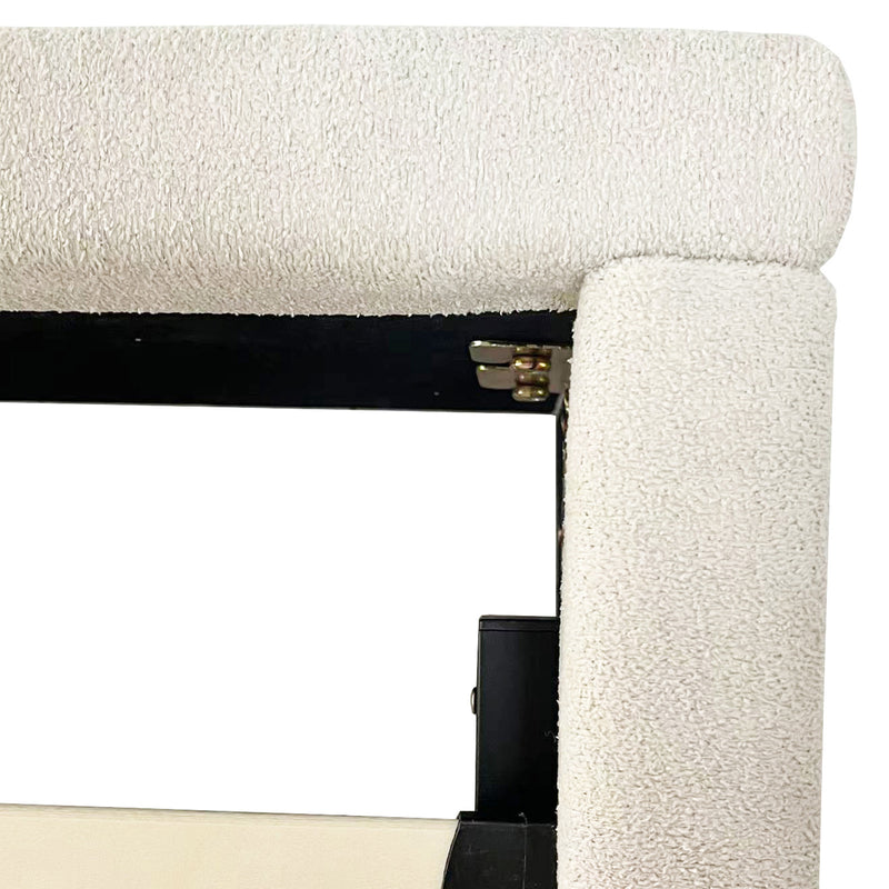 Alexa Beige Linen Fabric Headboard 4 Drawers with Wheels MDF Bed Frame