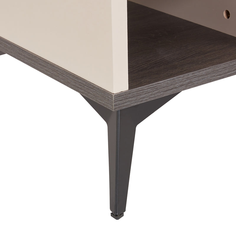 Maxwell Lamp Table MDF Particle Board with Melamine Finishing Open Cabinet Metal Legs