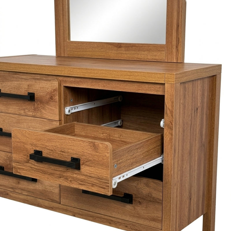 Toffee Timber Look Dresser with Mirror