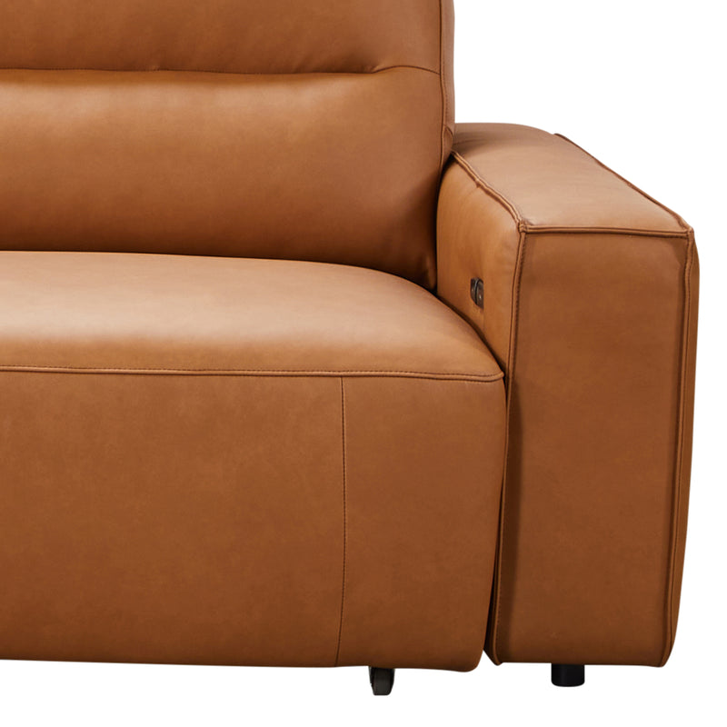 Albany 3 Seater Tan Genuine Leather Sofa Bed with Chaise