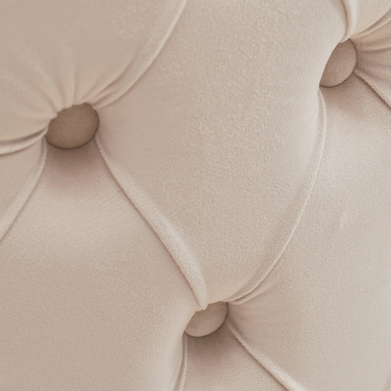 Lyon 2x Beige Velvet Dining Chairs Button Studded, Ring Back & Stainless Steel Legs