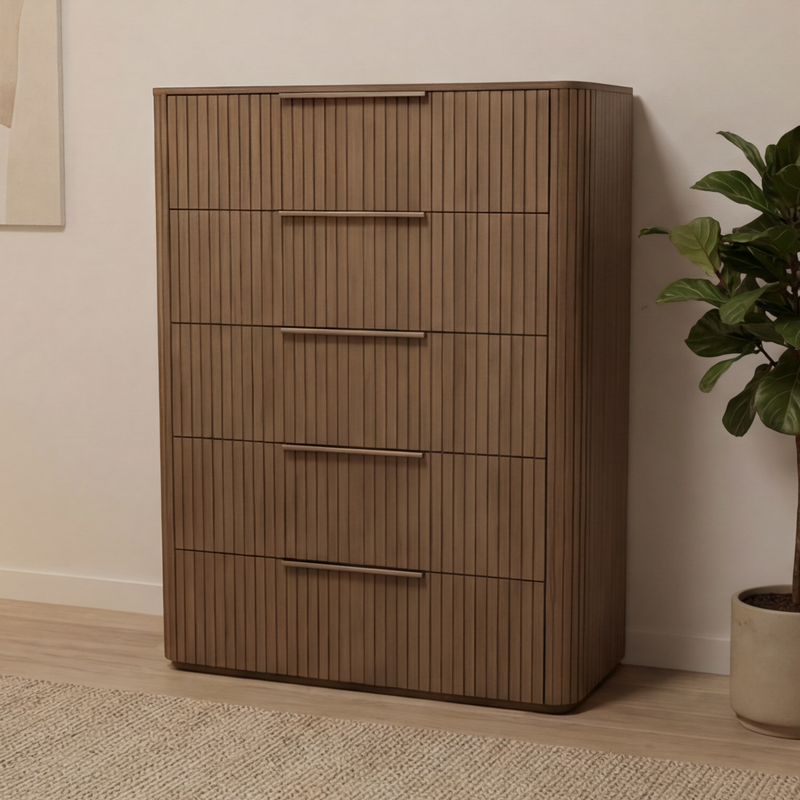 Arlo Multiple Colour MDF Five Drawers Slick Handles Tallboy