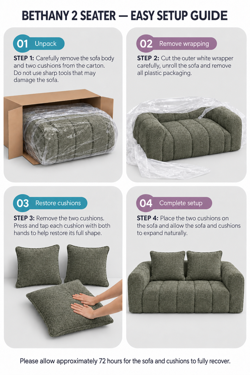 Bethany Modern Frameless Compressed Fabric 2 Seater Sofa