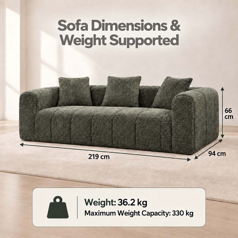 Bethany Modern Frameless Compressed Fabric 3 Seater Sofa