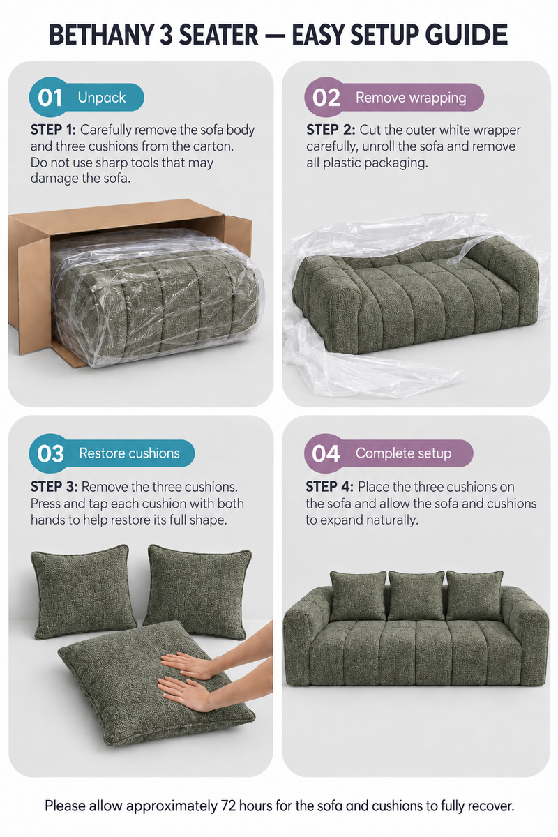 Bethany Modern Frameless Compressed Fabric 3 Seater Sofa