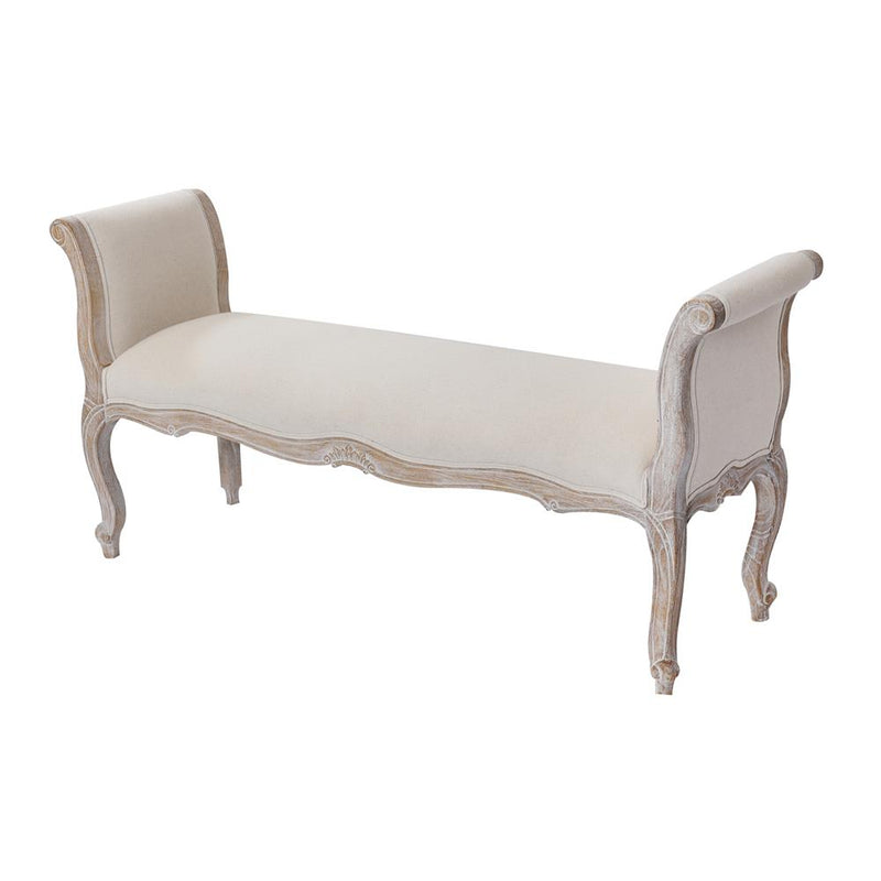 Lille Linen Fabric Beige Oak Wood White Washed Finish Bench Chair