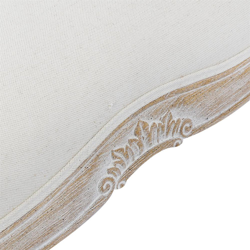 Lille Linen Fabric Beige Oak Wood White Washed Finish Bench Chair