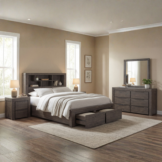 Cromwell Bookend Headboard MDF Storage Drawers 5/4 Pcs Bedroom Suite In Multiple Size