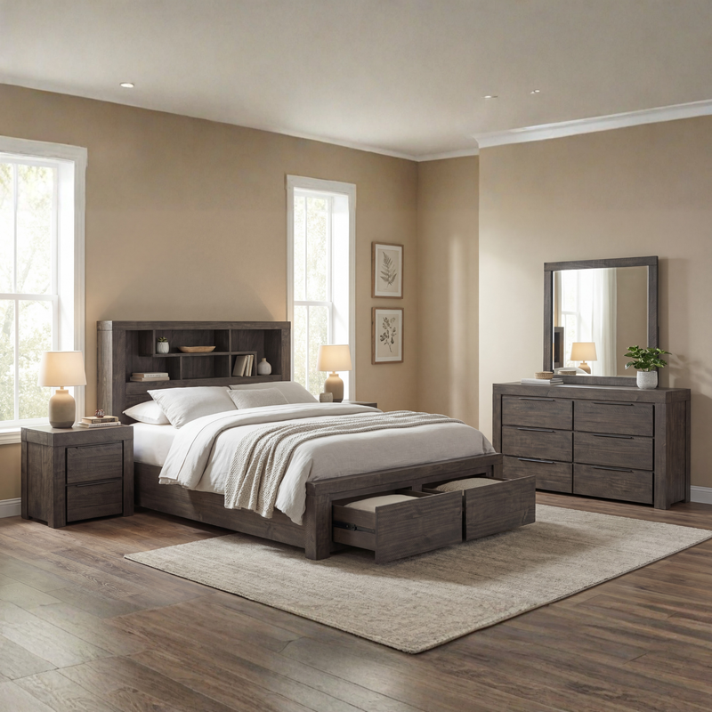 Cromwell Bookend Headboard MDF Storage Drawers 5/4 Pcs Bedroom Suite In Multiple Size