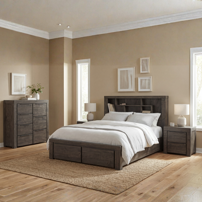 Cromwell Bookend Headboard MDF Storage Drawers 5/4 Pcs Bedroom Suite In Multiple Size