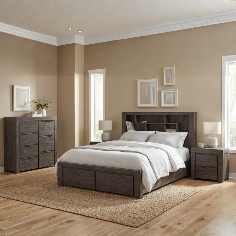 Cromwell Bookend Headboard MDF Storage Drawers 5/4 Pcs Bedroom Suite In Multiple Size