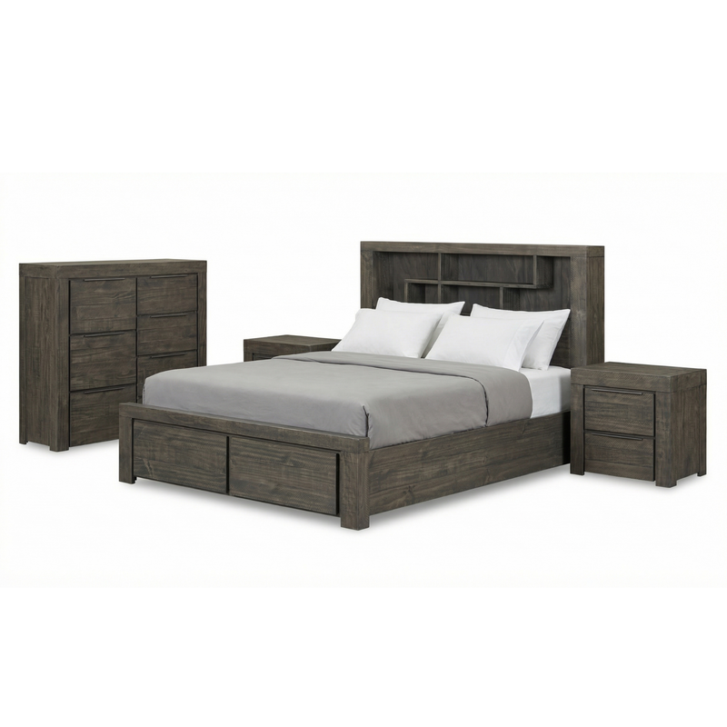 Cromwell Bookend Headboard MDF Storage Drawers 5/4 Pcs Bedroom Suite In Multiple Size