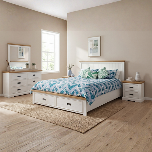 Marley Bookend Headboard MDF Storage Drawers 5/4 Pcs Bedroom Suite In Multiple Size