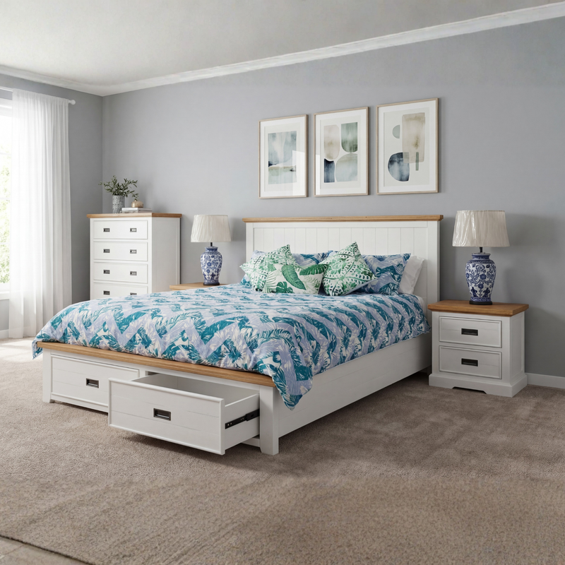 Marley Bookend Headboard Bedroom Suite – 4 or 5 Piece Set with Storage Drawers