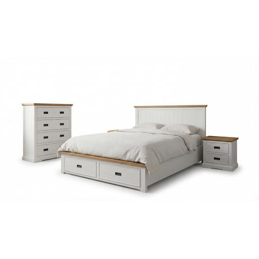 Marley Bookend Headboard Bedroom Suite – 4 or 5 Piece Set with Storage Drawers