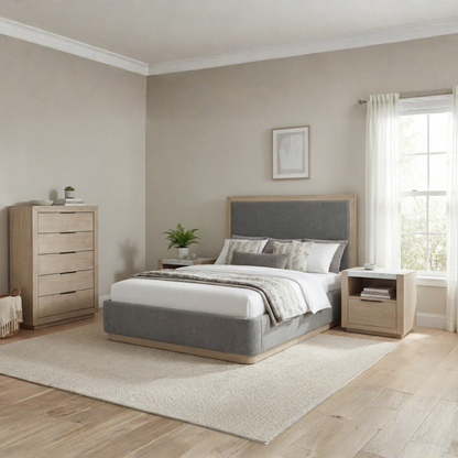 Savannah Light Grey Colour MDF Fabric Upholstery  5/4 Pcs Bedroom Suite