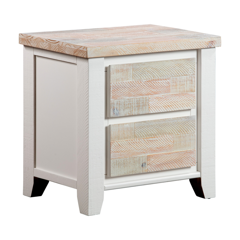 Valencia Coastal Grey and Miami White Colour Two Drawers Solid Pine Timber Bedside Table