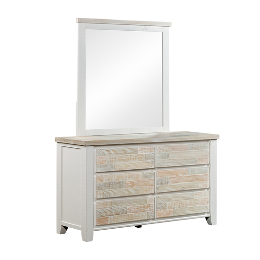 Valencia Solid Pine Timber Dresser Coastal Mirror Grey and Miami White Colour Six Drawers