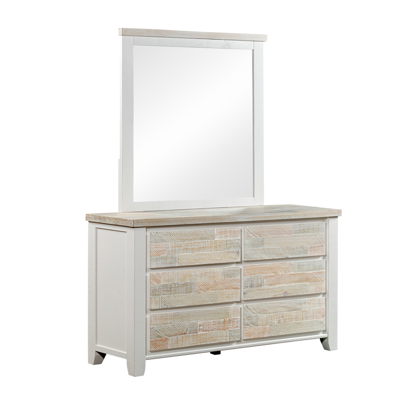 Valencia Dresser Coastal Mirror Grey and Miami White Colour Six Drawers