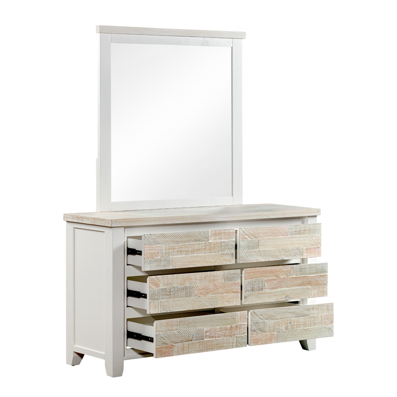 Valencia Dresser Coastal Mirror Grey and Miami White Colour Six Drawers