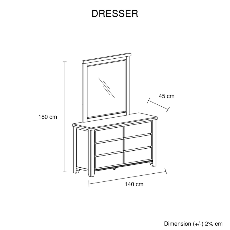 Valencia Dresser Coastal Mirror Grey and Miami White Colour Six Drawers
