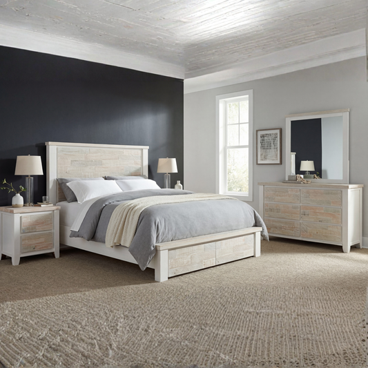 Valencia Coastal Grey and Miami White Colour Storage 5/4 Pcs Bedroom Suite In Multiple Size