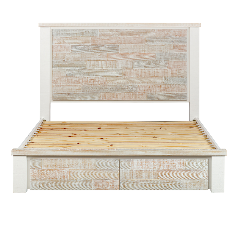 Valencia Coastal Grey and Miami White Colour Storage Multiple Size Solid Pine Timber Bed Frame