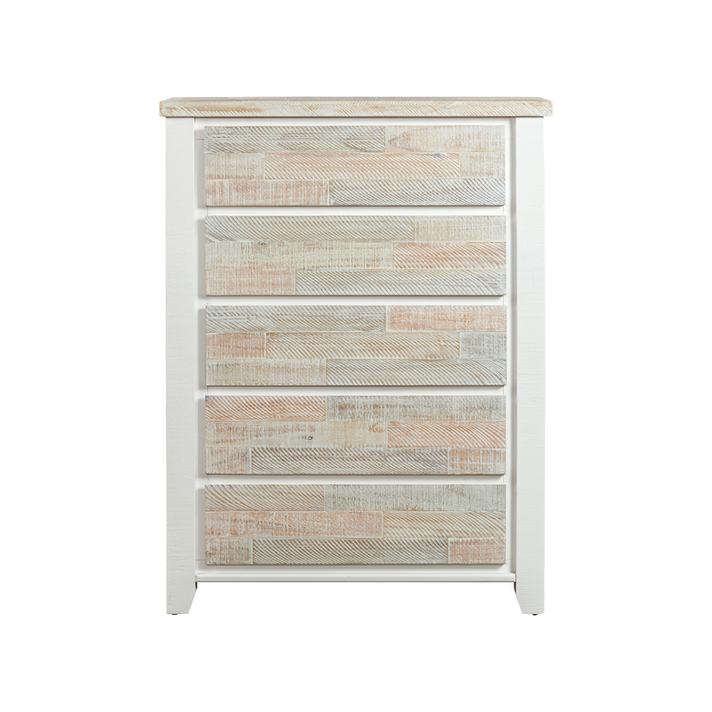Valencia Solid Pine Timber Tallboy Coastal Grey and Miami White Colour Five Drawers