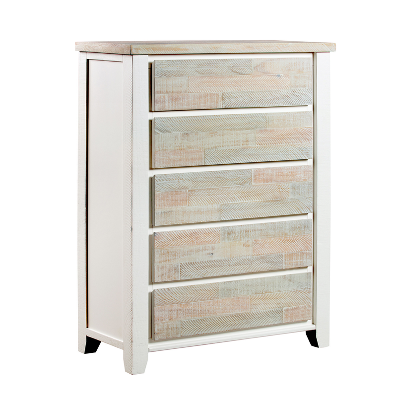 Valencia Solid Pine Timber Tallboy Coastal Grey and Miami White Colour Five Drawers