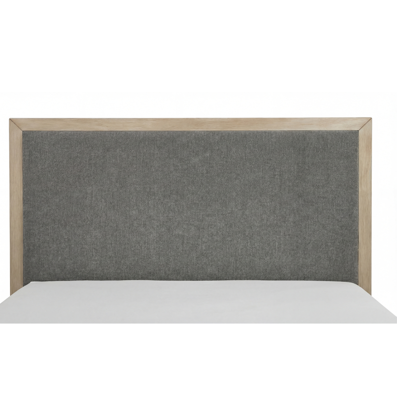 Savannah Oak Color Solid Rubber Wood Bed with Fabric Upholstered Headboard