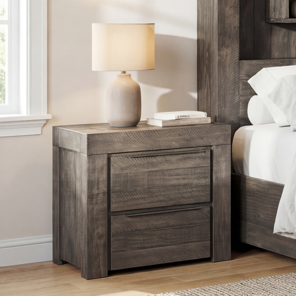 Cromwell 2-Drawer Bedside Table with Slim Metal Handles