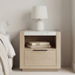 Savannah Oak Color Solid Rubber Wood Bedside Table with Stone Top and Drawer