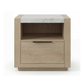 Savannah Oak Color Solid Rubber Wood Bedside Table with Stone Top and Drawer