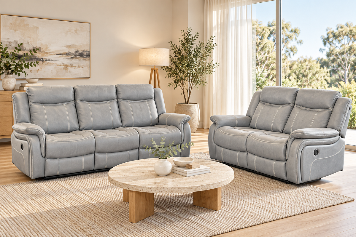 Carlton 3R+2R Seater Fabric Power Recliner with USB & Cup Holders