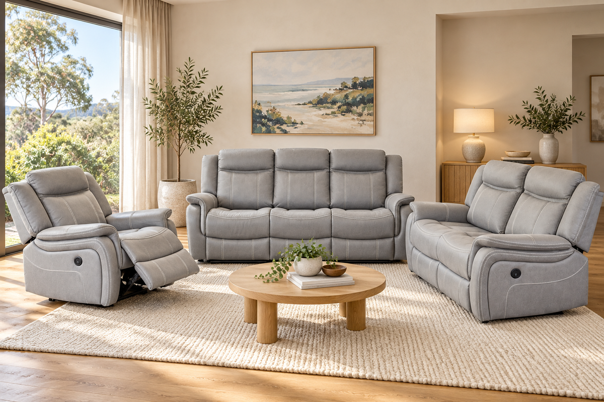 Carlton 3R+2R+1R Seater Fabric Power Recliner with USB & Cup Holders