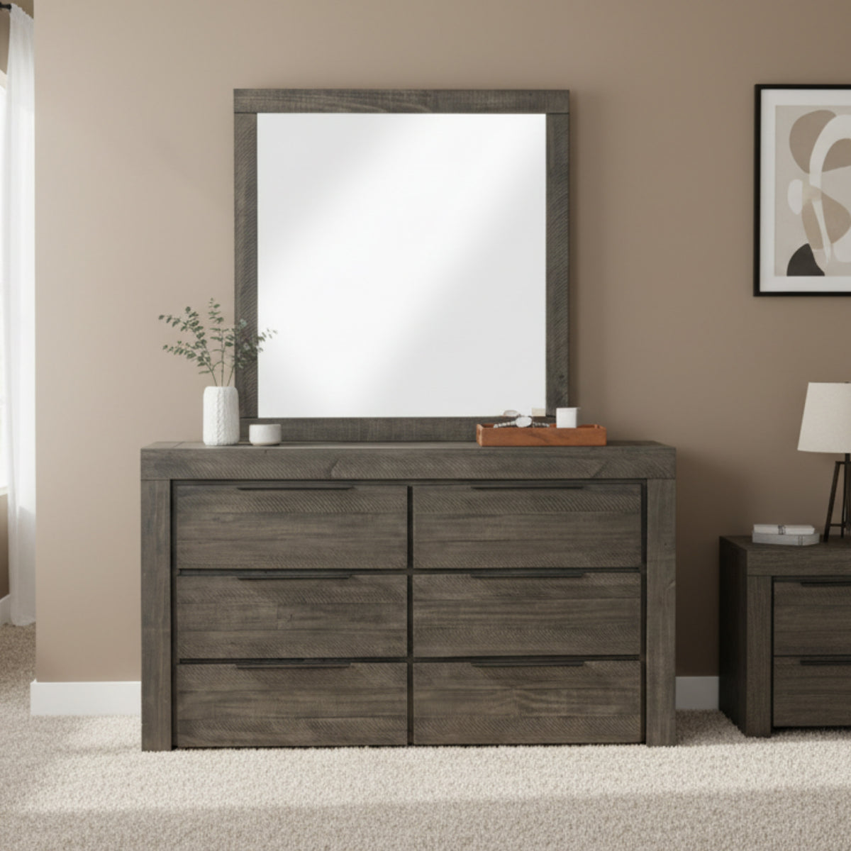 Cromwell Comtemporary Grey 6-Drawer Dresser with Slim Metal Handles