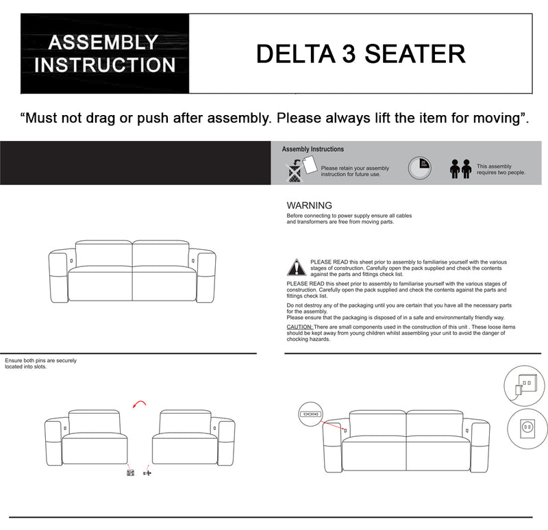Delta 3+2 Seater Fabric Power Recliner with Power Headrest & Zero-Wall Design