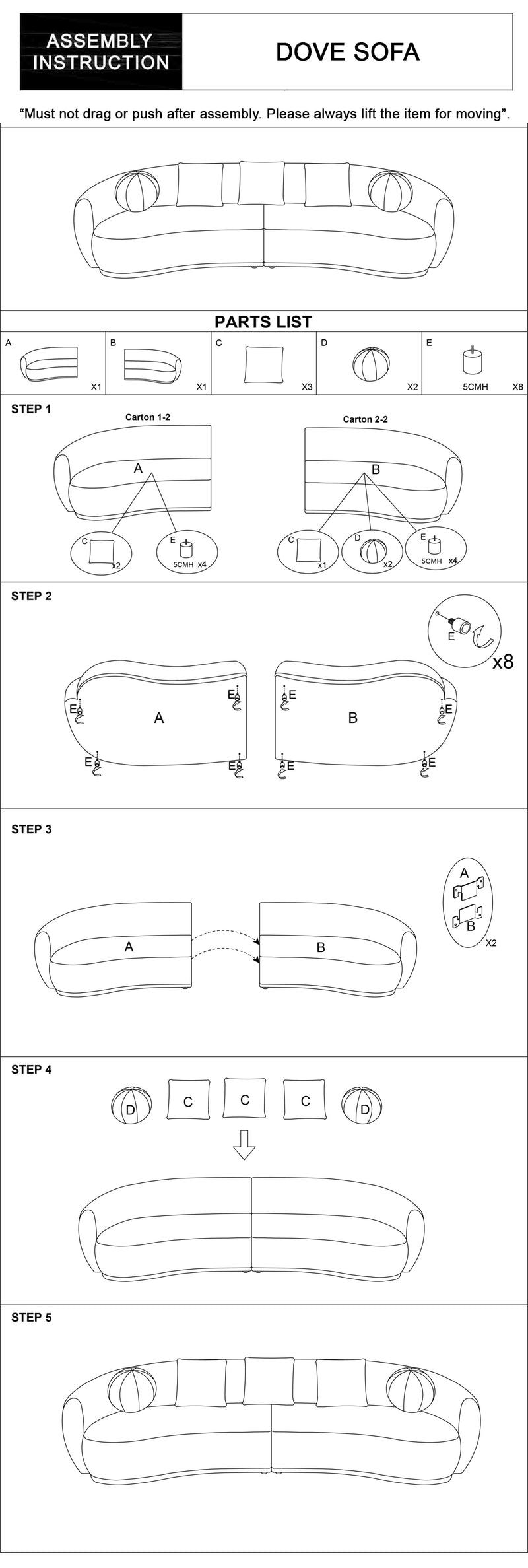 Dove Curved Fabric Sofa
