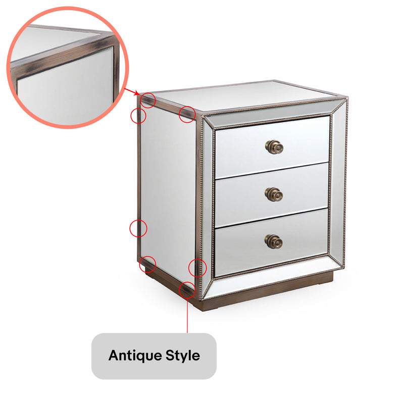 Germany Bedside Table MDF Antique Colour Border Mirrored Work 3 Drawers