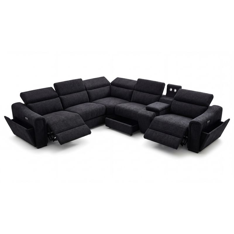 Henley Grey Charcoal Beige Fabric Modular Sectional Reclining Sofa with Storage