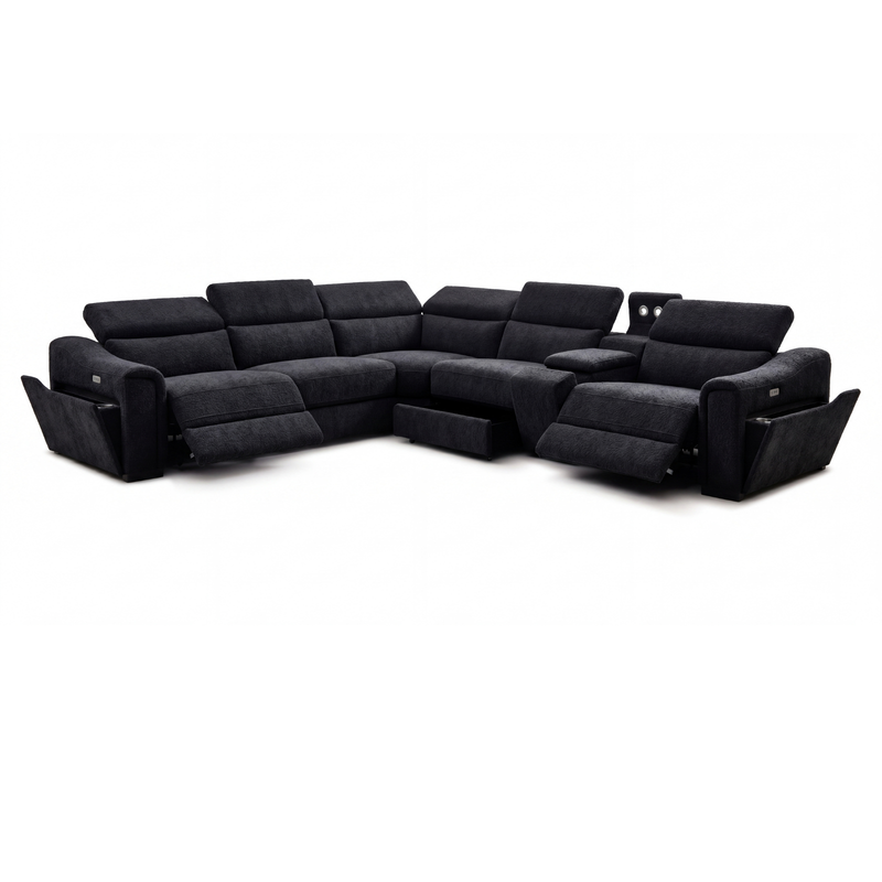 Henley Grey Charcoal Beige Fabric Modular Sectional Reclining Sofa with Storage