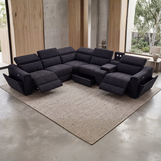 Henley Grey Charcoal Beige Fabric Modular Sectional Reclining Sofa with Storage