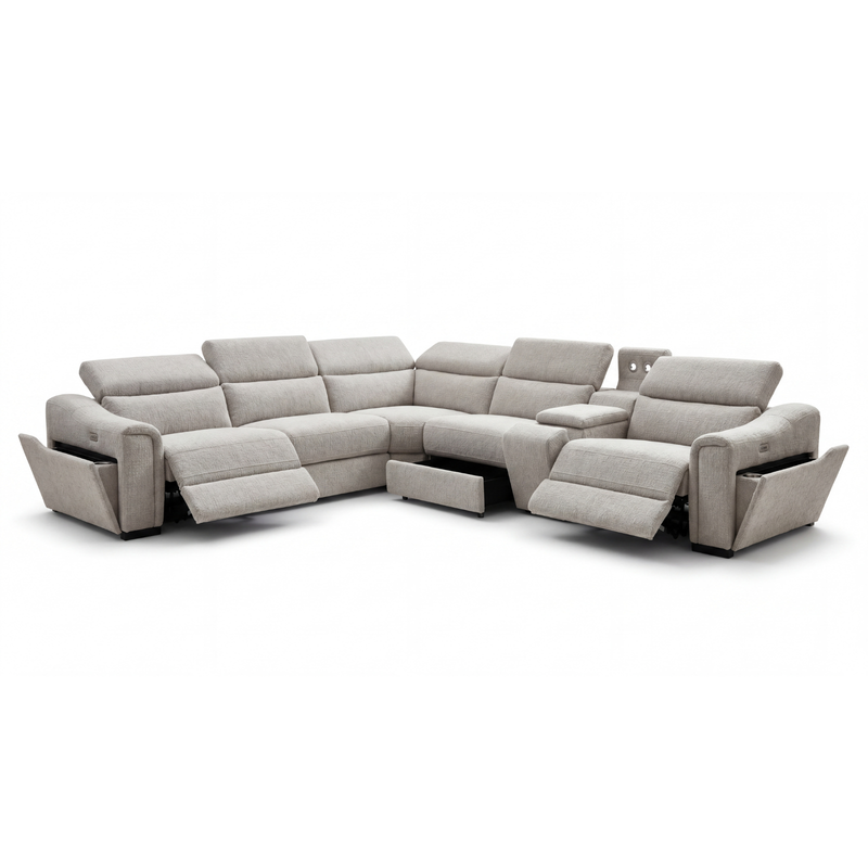 Henley Grey Charcoal Beige Fabric Modular Sectional Reclining Sofa with Storage