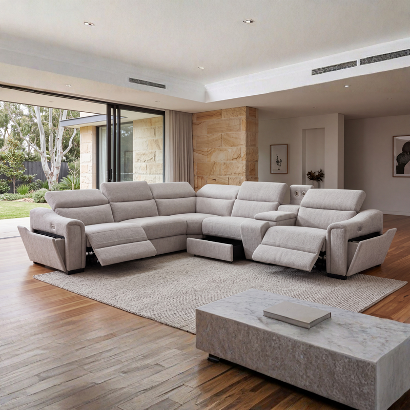 Henley Grey Charcoal Beige Fabric Modular Sectional Reclining Sofa with Storage