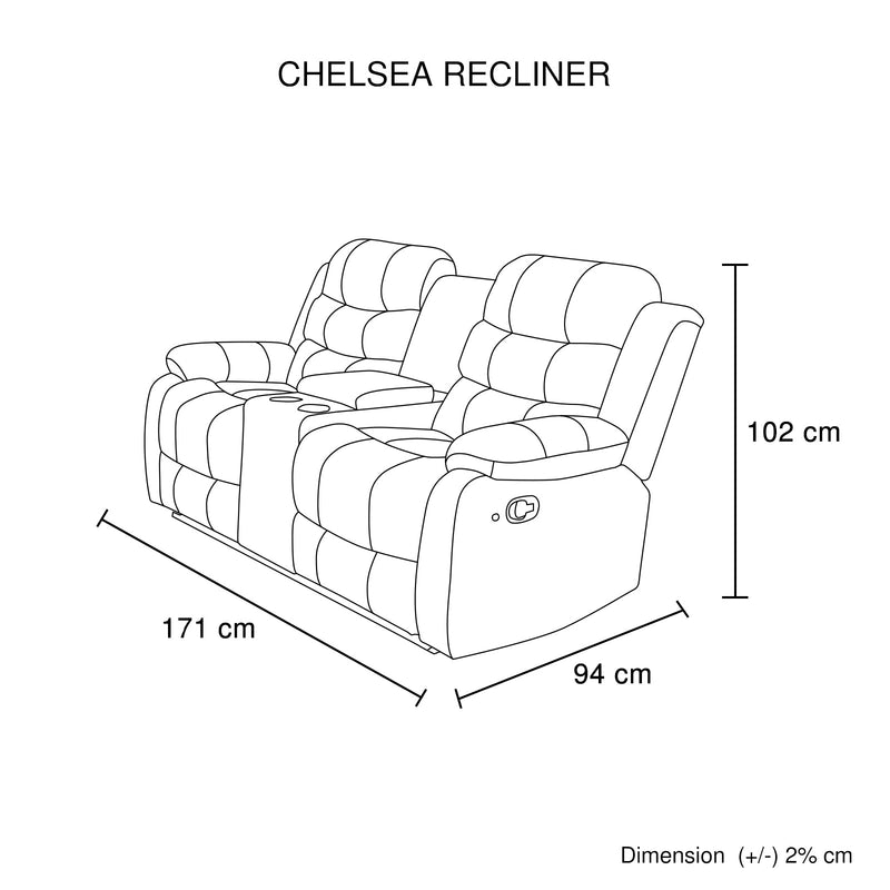 Chelsea 3R+2R Seater Leatherette Recliner Console & LED Lights