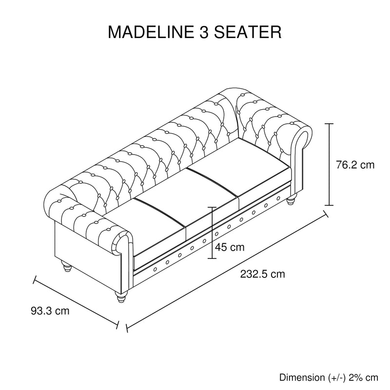 Madeline Chesterfield Style 3S+2S Leatherette Brown Colour Sofa
