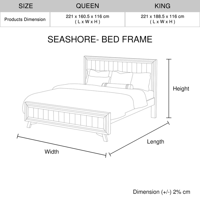 Seashore Silver Brush Colour Bed Frame with Black Border In Solid Acacia Timber in Multiple Sizes