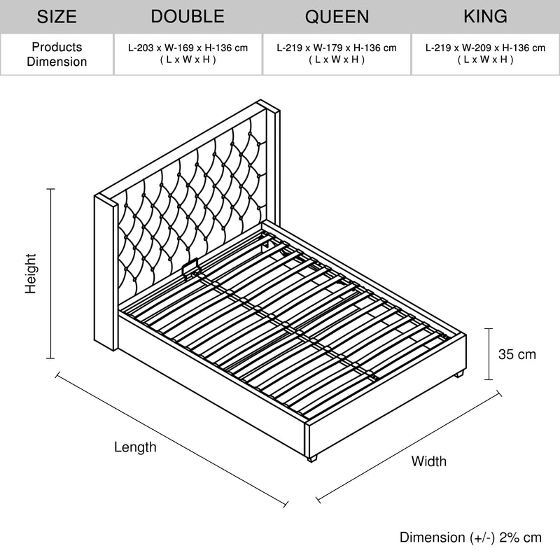 Veronica Winged Grey Linen Fabric Gas Lift Multiple Sizes Bed Frame