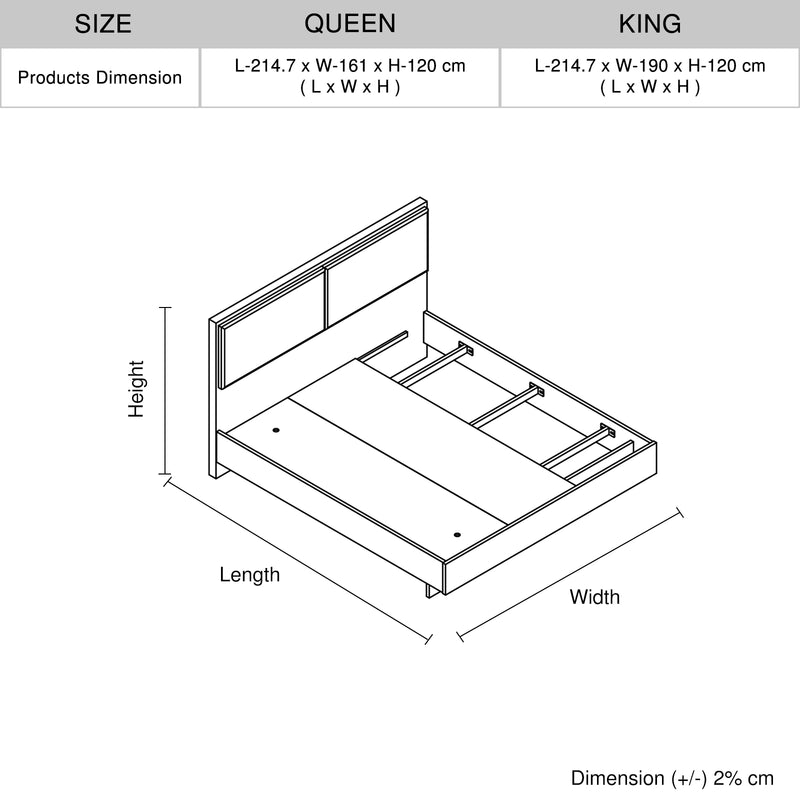 Myles MDF Bed Frame Fabric Upholstered Headboard Foam Padding