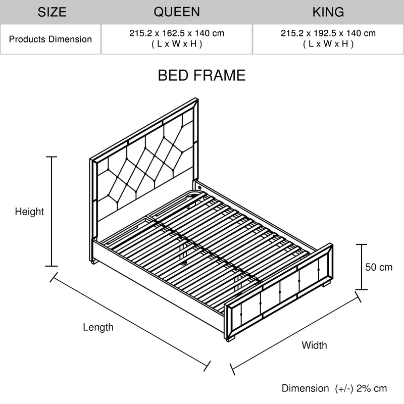 Germany Bedframe Velvet Upholstery Tufted Headboard Mirrored Work Deep Quilting in Beige Colour